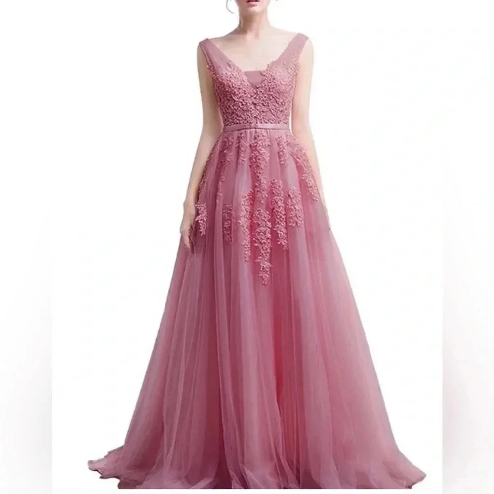 Babyonline Tulle Appliqué Gown Burgundy Red Sleeveless Dress Sz 6 NWT